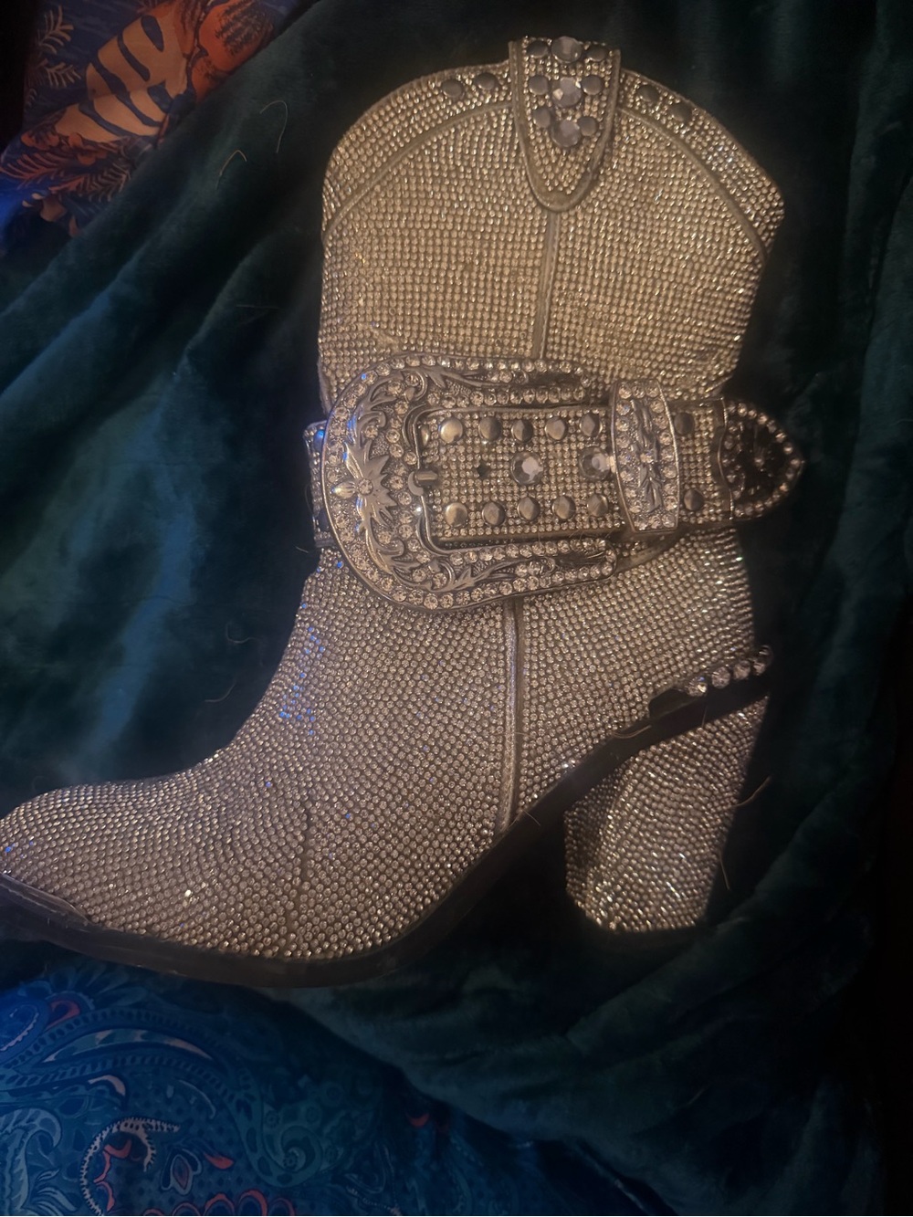 Crystal-Embellished Gold Ankle Boot with Decorative Buckle